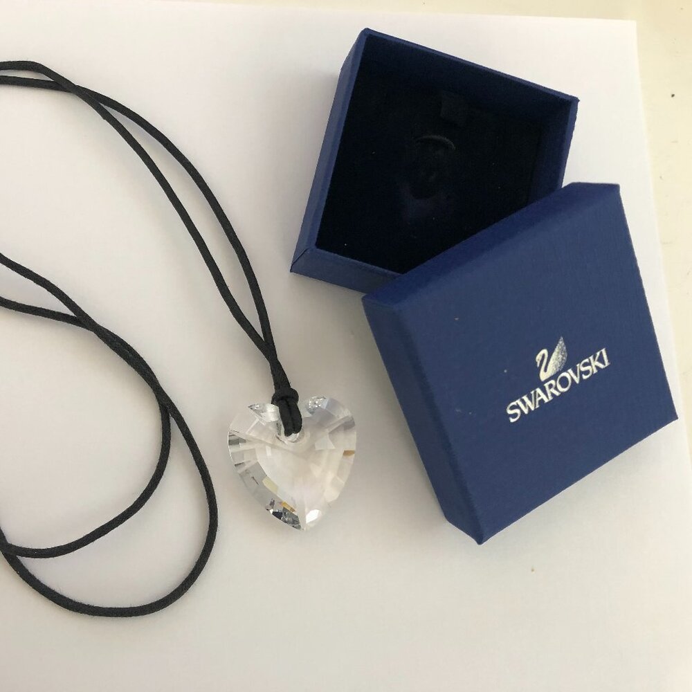 Swarovski Clear Crystal Heart Pendant on Black Cord